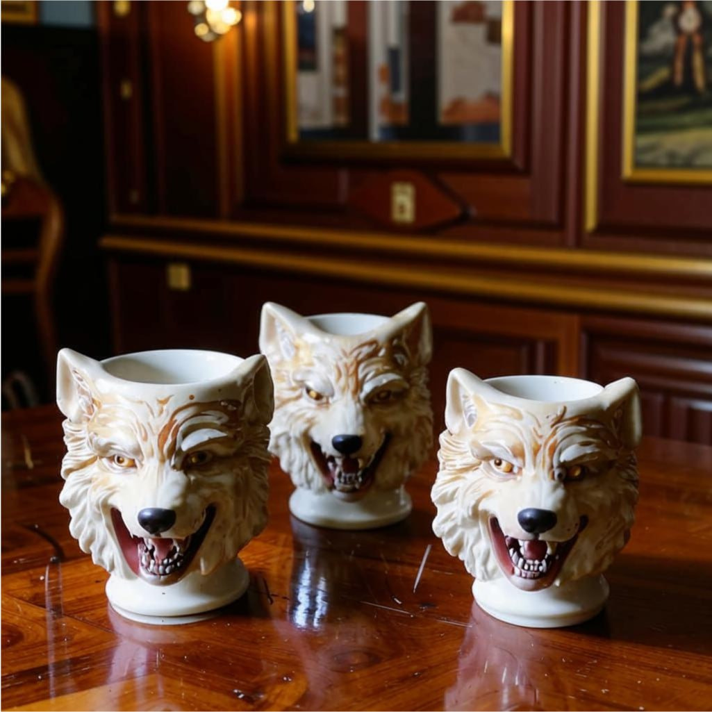 Porcellan Cups with Wolf Design