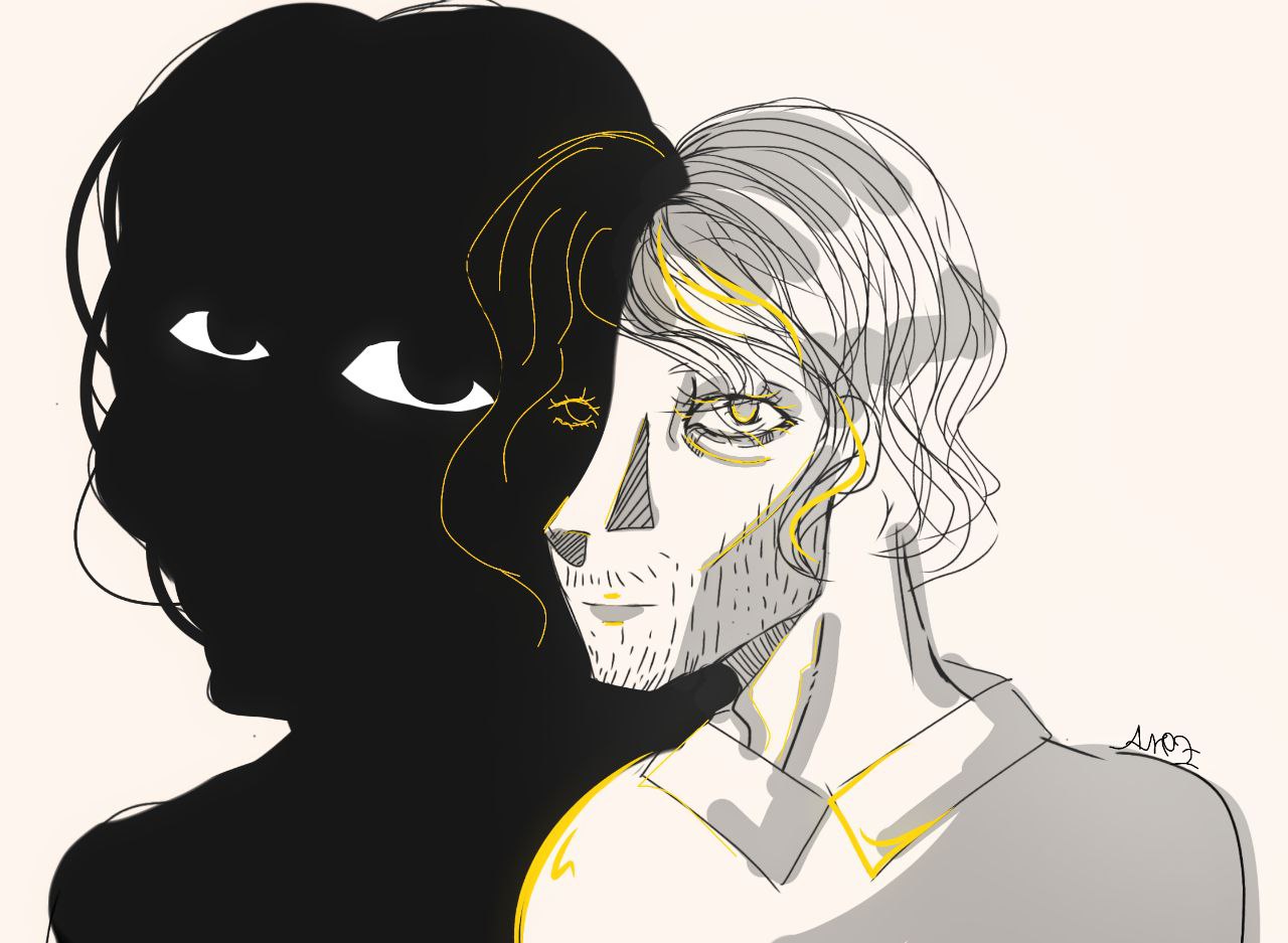 Portrait of a man casting a huge looming shadow in the background